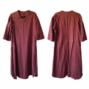 TO THE OAK Linen Cotton Meditation Zen Tai Chi Dress Medium Burgundy Minimalist